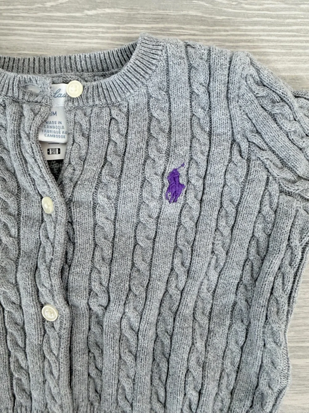 Ralph Lauren Baby Girl Mini-Cable Cotton Cardigan - Gray 9 months
